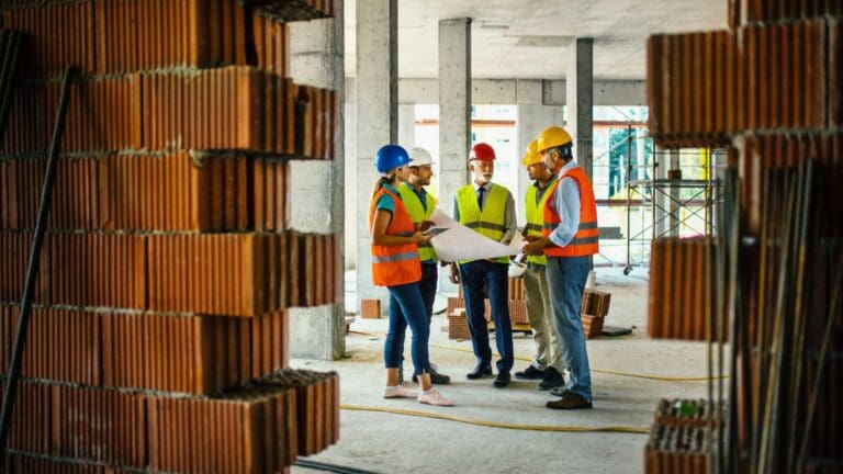 Arquitecto técnico supervisando proyecto de construcción en Bilbao con planos en mano