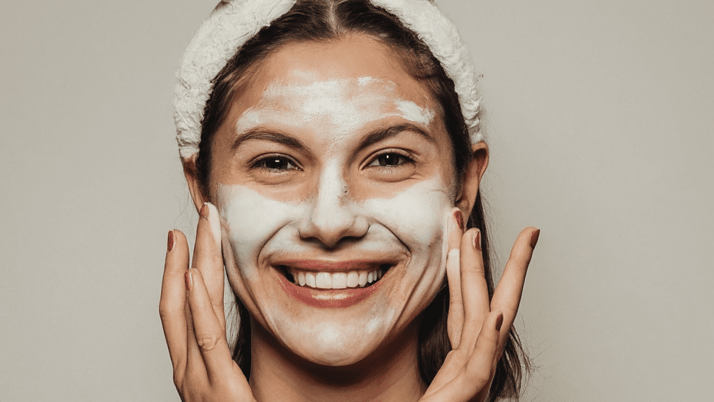 Mujer realizando la rutina de cuidado de la piel del rostro