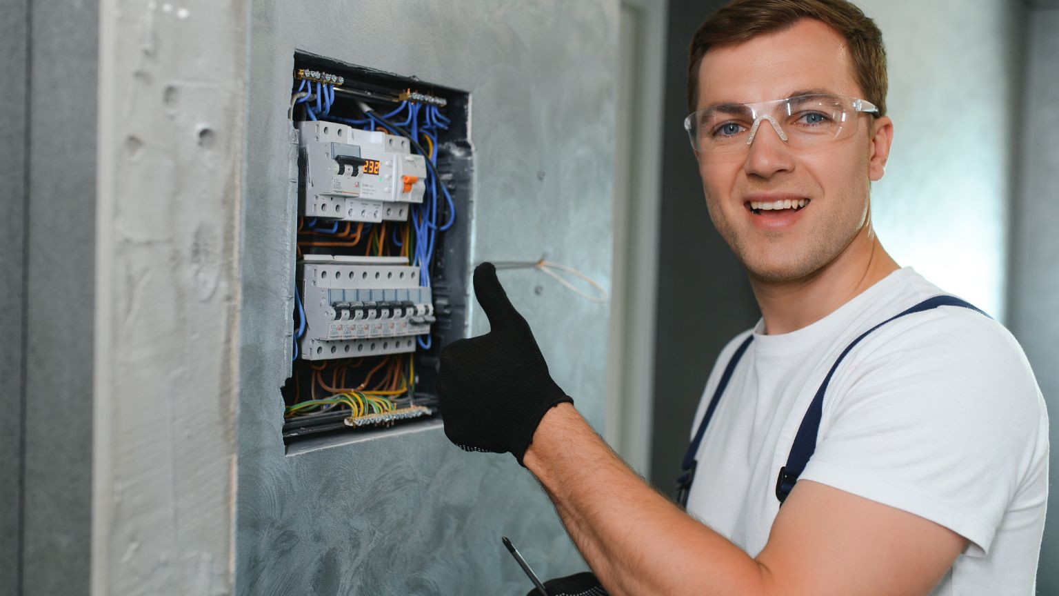 Electricista profesional revisando una instalación eléctrica para garantizar seguridad y eficiencia energética en el hogar o negocio.