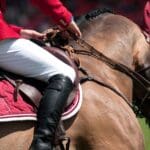 Jinete cuidando botas de equitación y ropa ecuestre para prolongar su vida útil.