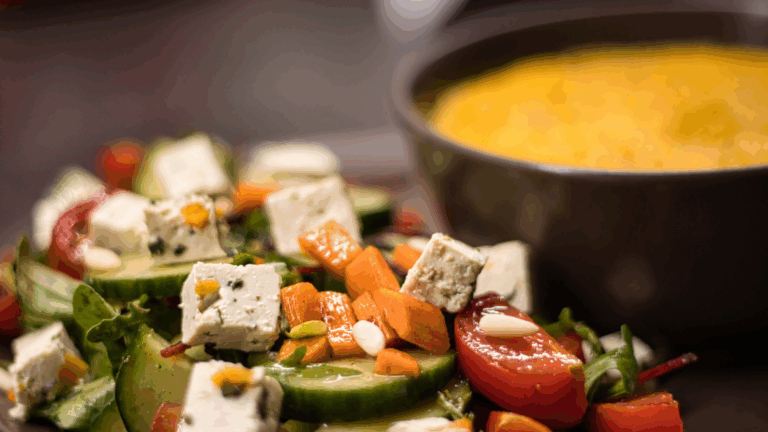 Plato de comida vegana casera con ingredientes vegetales variados y presentación artesanal