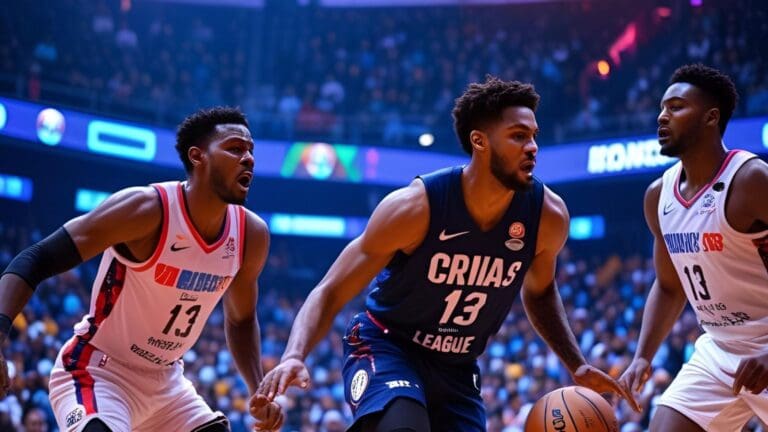 Jugadores de baloncesto en pleno partido de la Liga ACB 2025 con público en directo