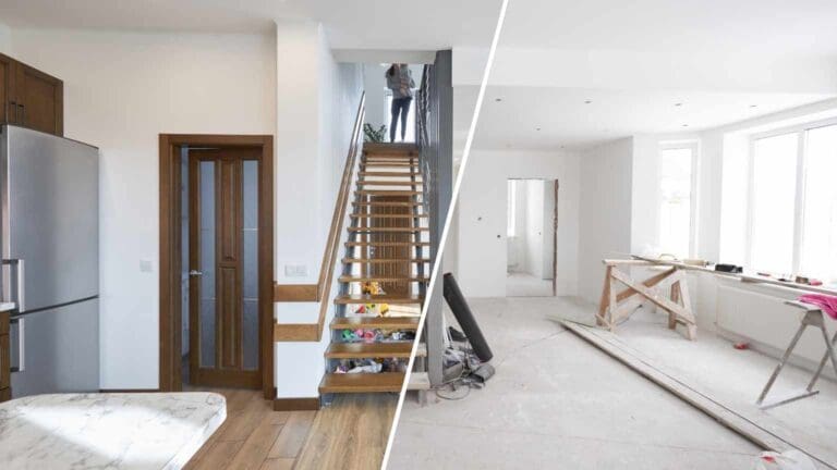 Comparativa de antes y después de una reforma integral en vivienda de Valencia, mostrando el proceso de renovación de espacios para mayor funcionalidad y valor inmobiliario