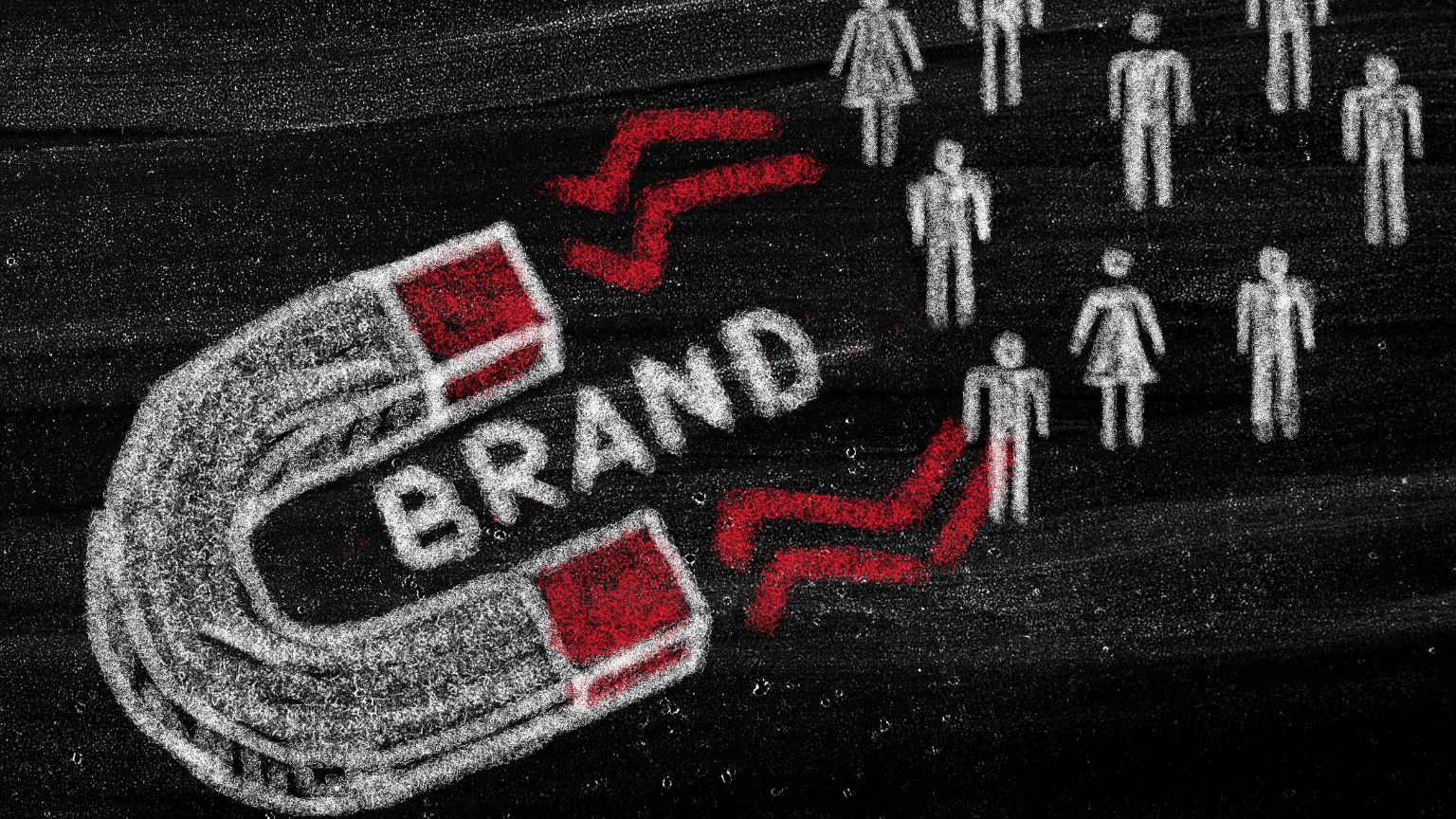 Ilustración de una marca atrayendo personas como símbolo de diferenciación en un mercado saturado