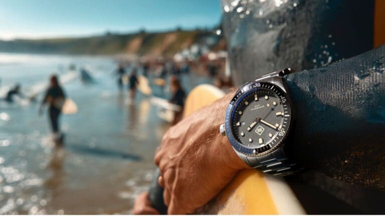 Hombre con reloj deportivo combinando su look deportivo.