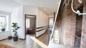 Imagen de un piso antiguo reformado en Madrid que combina elementos originales como suelos de madera y molduras con un diseño interior moderno y funcional