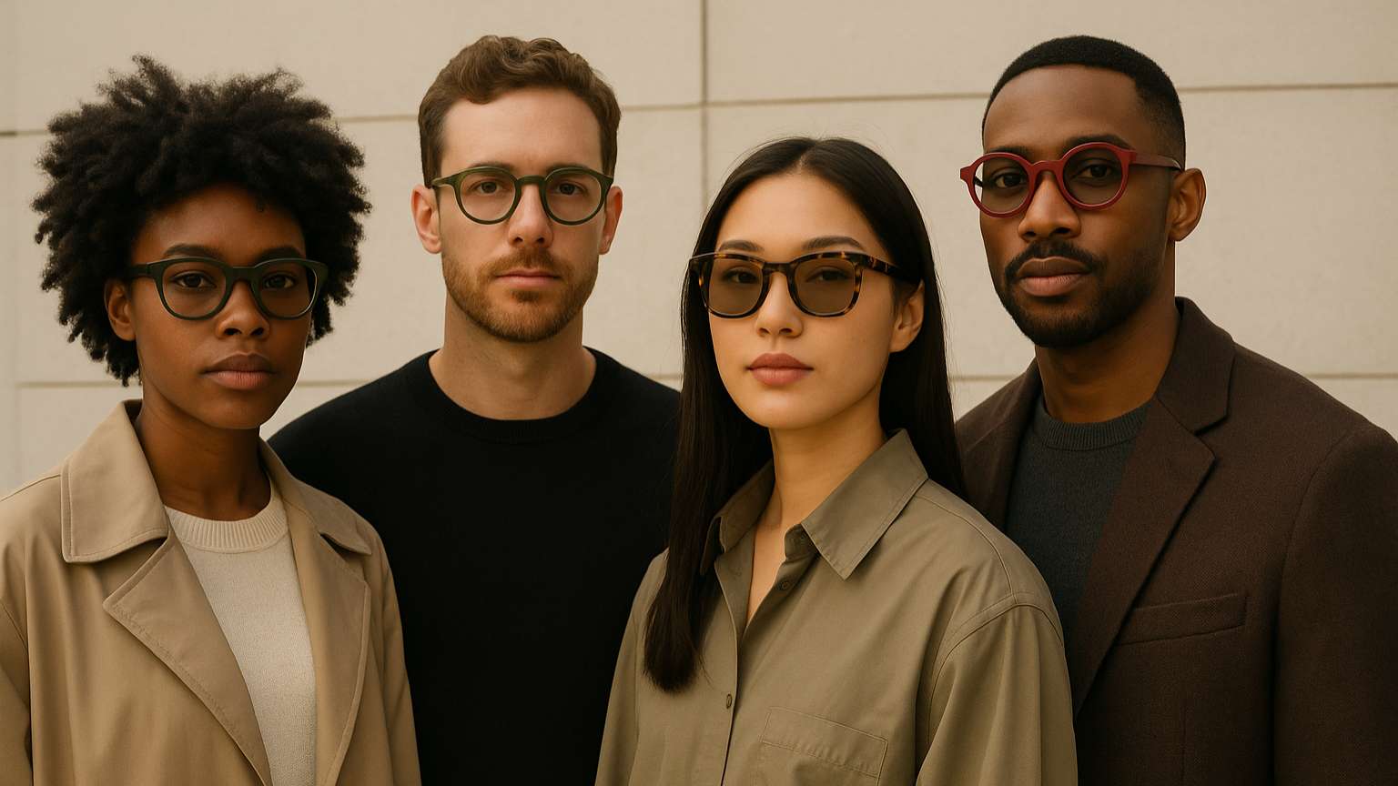 Personas con gafas modernas paseando por la ciudad con estilo urbano