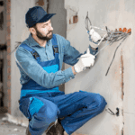 Técnico de una empresa de mantenimiento industrial realizando trabajos en un hogar.