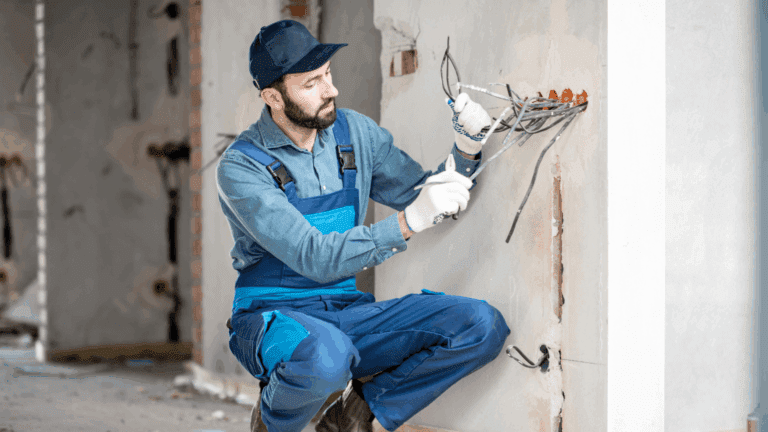 Técnico de una empresa de mantenimiento industrial realizando trabajos en un hogar.