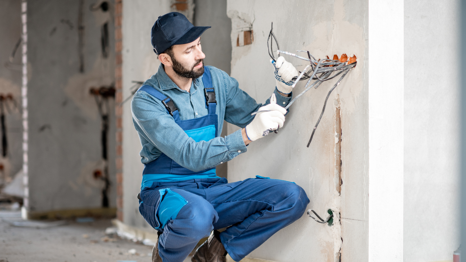 Técnico de una empresa de mantenimiento industrial realizando trabajos en un hogar.