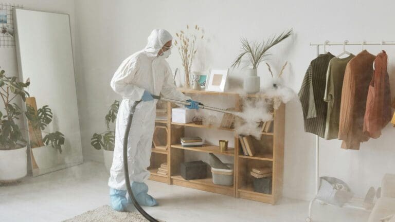 Técnico aplicando tratamiento para eliminar plagas comunes en un hogar