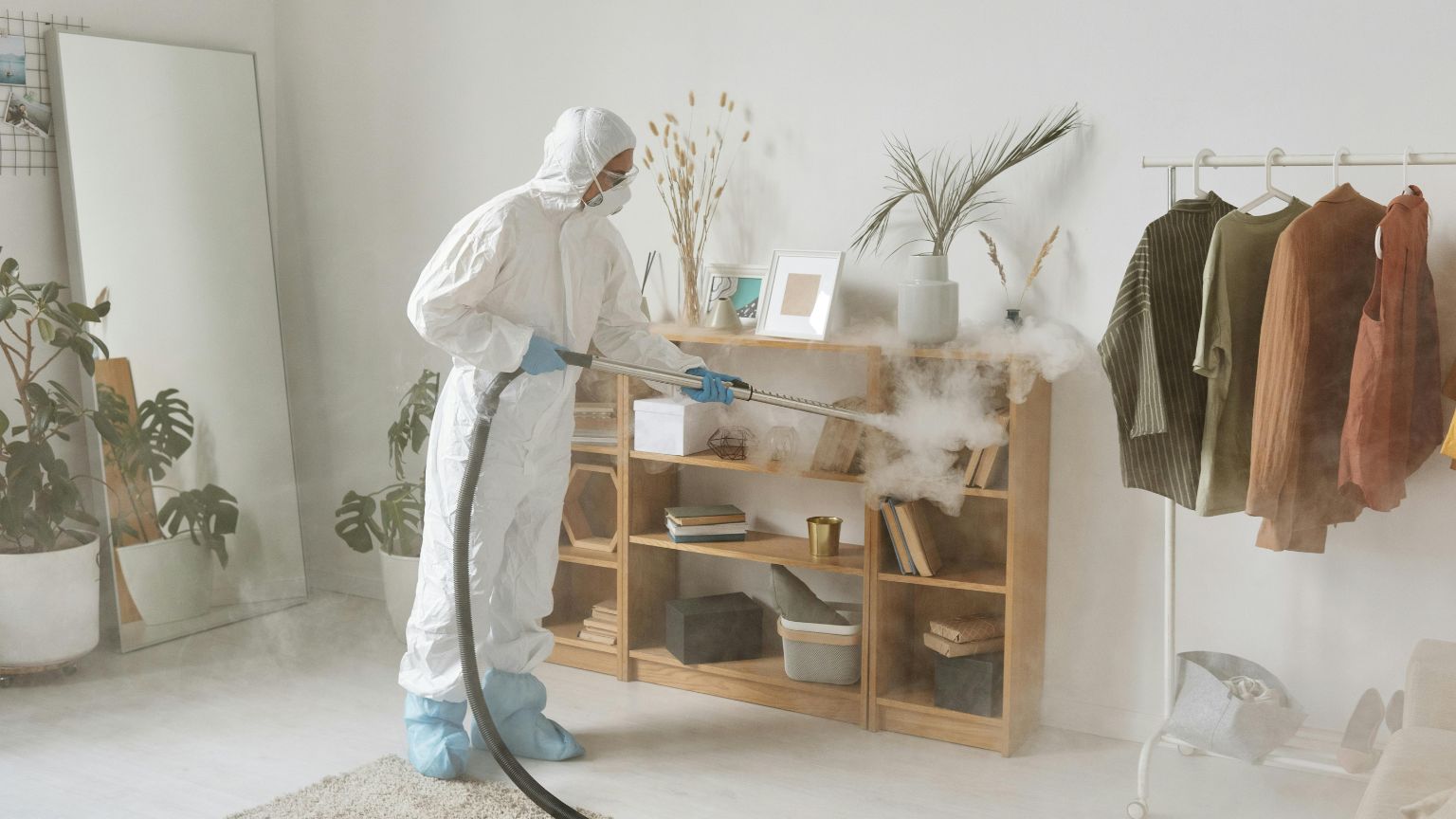 Técnico aplicando tratamiento para eliminar plagas comunes en un hogar