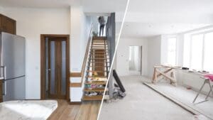 Comparativa visual entre obra nueva y rehabilitación de vivienda, con planos arquitectónicos y decisiones de diseño.