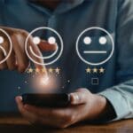 Persona completando una encuesta online con gráficos de datos generados por inteligencia artificial