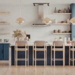 Diseño de cocina moderna funcional con distribución eficiente y mobiliario organizado