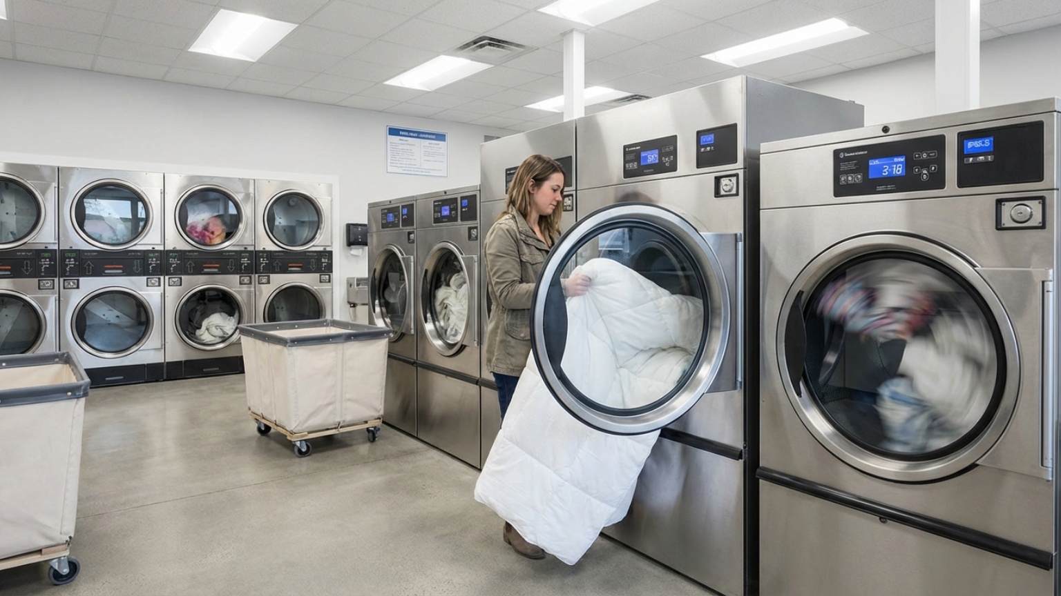 ¿Qué es una lavandería con máquinas grandes y por qué es útil?